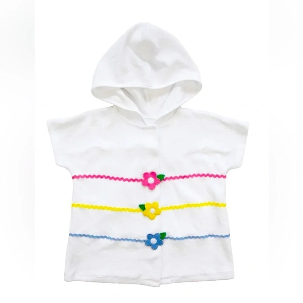 FLORENCE EISMAN White and Flowers Bathing Suit Cover Up Swim Hood